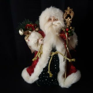 Vintage Old World Santa St Nicholas Tree Topper Stand Alone 12 " Velvet Faux Fur