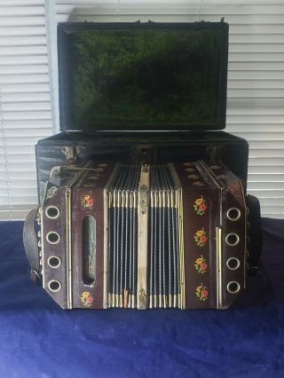 Antique German Old Concertina Bandoneon Bandonion 35 Buttons Org Box