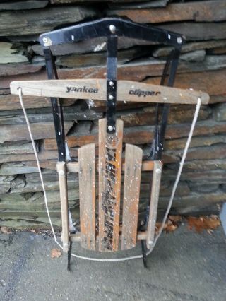 Antique Wooden Snow Sledge 39 " Long Flexible Flyer Signed Yankee Clipper Sled