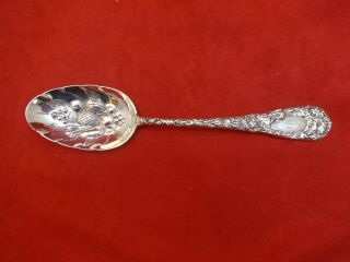Rare Chrysanthemum By Durgin Sterling Silver Berry Spoon With Embossed Bowl