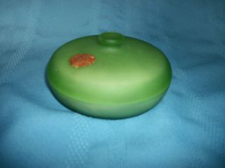 Vtg Frosted Green Depression Glass Powder Jar Dermay Ny Label W/ Applicator