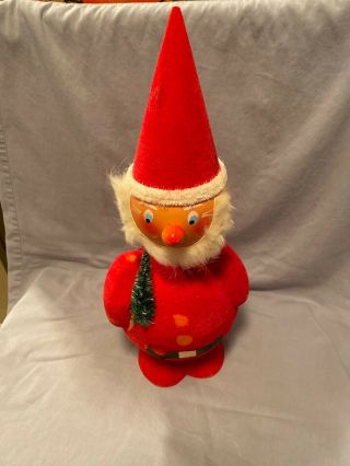 Vtg Christmas Paper Mache Flocked Santa Claus Bobble Head Candy Container W/box