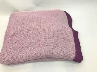 Vintage Acrylic Blanket Twin Waffle Weave Satin Trim Purple Binding Soft 72 X 76