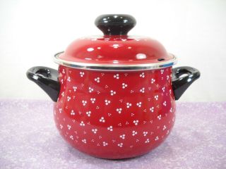 Vintage Wmf Stahlemail Enamel Pot W/ Lid Made In Germany Cookware Red Blue