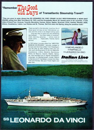 1974 Ss Leonardo Da Vinci Cruise Ship Photo Italian Line Vintage Print Ad