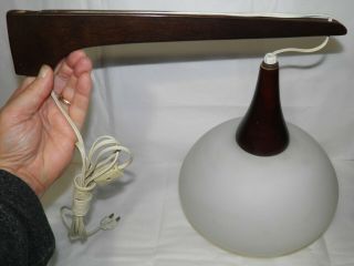 Mid Century Modern Teak Swing Arm Wall Mount Hanging Lamp Frosted Glass Shade