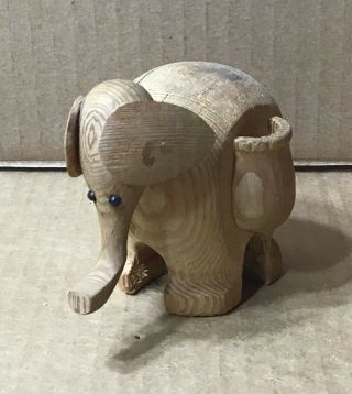 Vintage Hand Made Wood Elephant Statue Figurine With Side Baskets