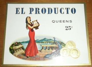 El Producto Inner Cigar Box Label Queens York City Woman Playing Harp
