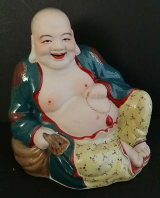 7 " Large Chinese Porcelain Bisque Laughing Buddha Statues Famille Rose