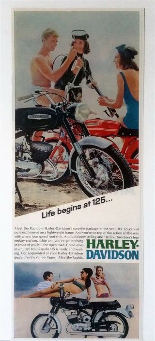 Vintage 1967 Harley - Davidson 125cc Motorcycle - Full Color Ad