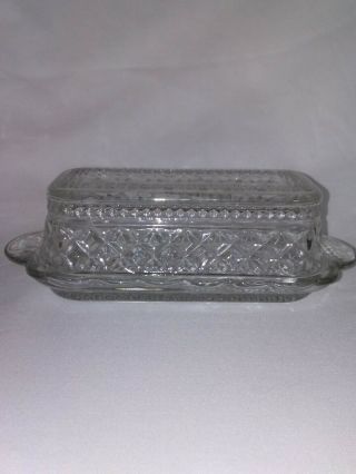 Vintage Crystal Clear Butter Dish With Lid Diamond Cut Glass Covered