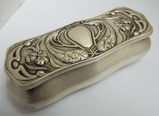 Beautful English Antique Art Nouveau 1901 Solid Sterling Silver & Gilt Table Box