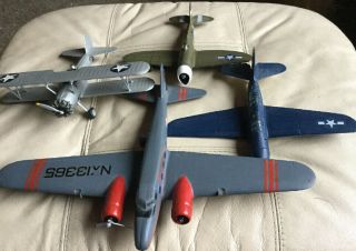 Four Vintage Military Airplane Models,  Bi Plane,  Ww Ii Fighter,  Bomber