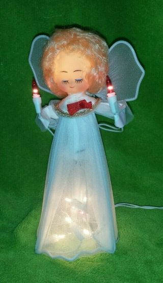 Vintage Lighted Mid Century Angel Christmas Tree Topper Blonde Twinkles 9 "