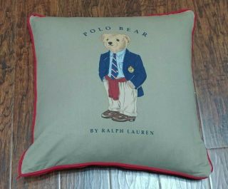Vtg Ralph Lauren Polo Bear Blue Blazer Tie 18 Inch Decorative Pillow