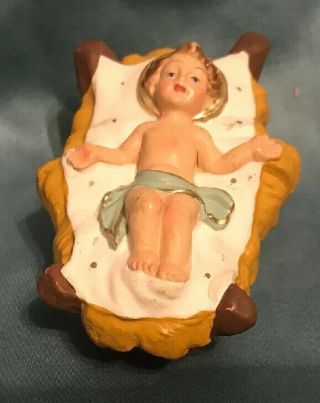 Vintage Italy Baby Jesus In Manger 2 1/4” Long In 2 3/4” Manger