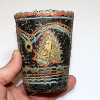 Very Rare Roman Era Phoenician Colored Glass Cup With Gold Decorations Ca 100 - 20