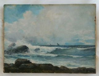 Vintage Rhode Island Seashore Oil Painting 9x12 Signed D.  F Baker