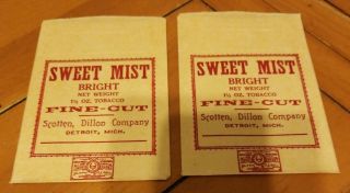 (2) Vintage Tobacco " Sweet Mist Bright " Pouch Tax & Union Tags
