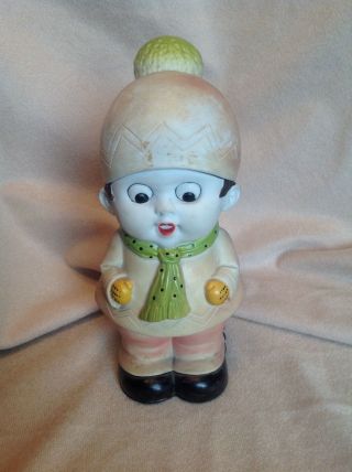 Antique/vintage German 6 1/2 " Bisque Boy Container - Removable Hat,  Doll Related