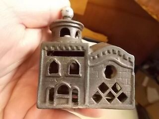 Vintage Small Building Cast Iron Penny Bank