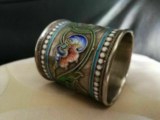 Antique Russian Silver 84 Cloisonne Shaded Enamel Napkin Ring Vasily Agafanov