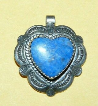 Vintage Southwestern Sterling Silver W/ Blue Lapis " Heart " Shaped Pendant Signed