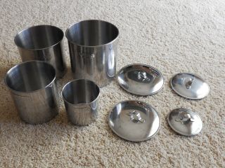 Vintage Stainless Steel Kitchen Canister Set Of 4 W/ Lids Tea Coffee Flour Sugar