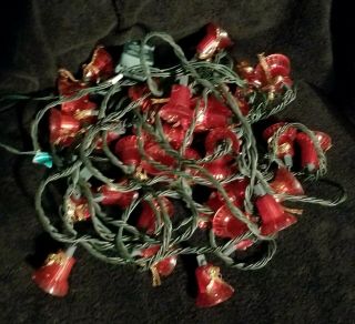 Fabulous 27 Foot Strand Of Vintage Red Christmas Bell Lights