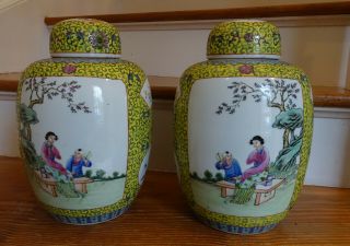 Fine Chinese Asian Signed Famille Rose Imperial Yellow Ginger Jars