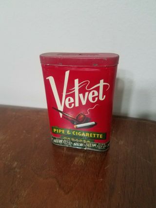 Vintage Velvet Pipe And Cigarette Smoking Tobacco Pocket Tin