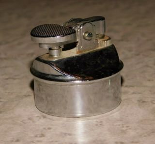 Vintage Silver Tone Small Round Table Butane Lighter Marked Dk Japan