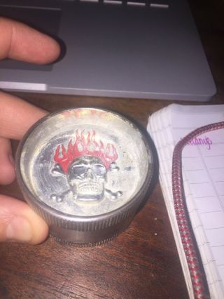 Flaming Skull And Crossbones 3 Piece Tobacco Grinder Metal With Magnetic Lid