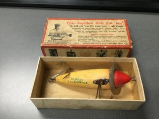 Vintage Heddon Surface 210 Glass Eye Wood Lure With Box