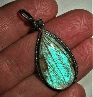 Vintage C.  1940 Retro Sterling Silver Real Butterfly Wing Charm Pendant Vafo