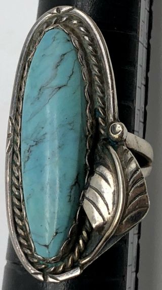 Vintage Sterling Silver Kingman Turquoise Navajo Ring Feather 6.  79g Sz 7.  5