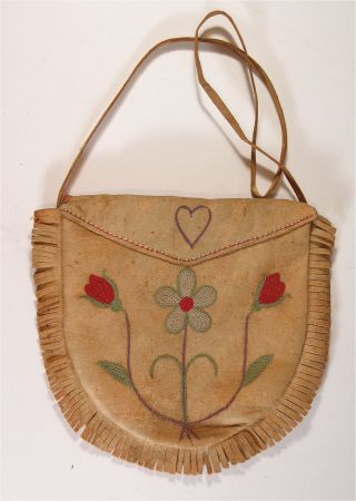 Ca1900 Native American Metis / Cree Indian Embroidery Decorated Moose Hide Bag