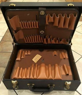 Vtg Antique Xcelite Tc - 100 Brown Leather Hand Carry Tool Box Chest Case 19x14x7