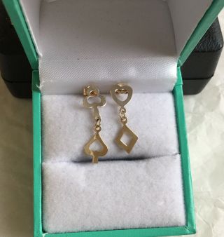 Vintage 9ct Gold Drop Earrings - Playing Card Themed