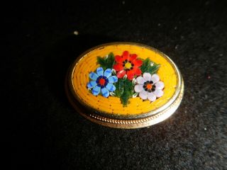 Vintage Italy Micro Mosaic Brooch Pin Flowers