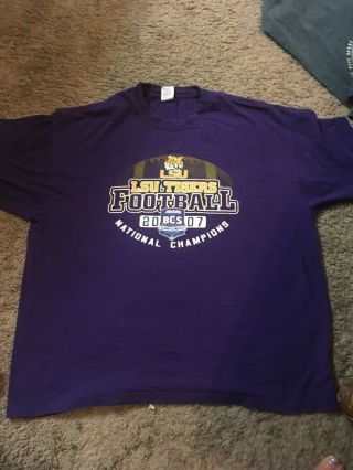 Vintage NCAA LSU Tigers Football National Champions 2007 Purple T - shirt Cotton 2