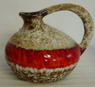 Vtg 60/70s Red Ruscha 885 Pottery Vase Kurt Tschoerner Lava Glaze Red Stripe