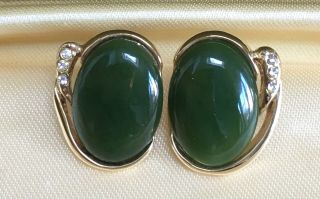 Vintage Jewellery Gorgeous Real Jade Signed Earrings Pierced 1980s