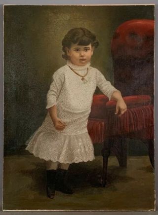 Antique 19thc Young Victorian Girl In Dress Old Ny Estate Portrait Oil Painting