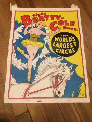 Clyde Beatty Cole Bros Circus Poster Vintage 1980 