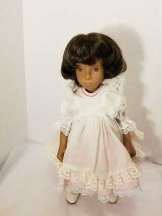 16 " Vintage Sasha Doll,  Brunette Pinafore,  Pink Plad Skirt,  Made In England.