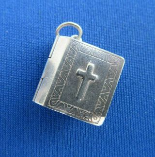 Vintage Sterling Silver Charm Holy Bible Book Opens To Paperwork 2.  2 G