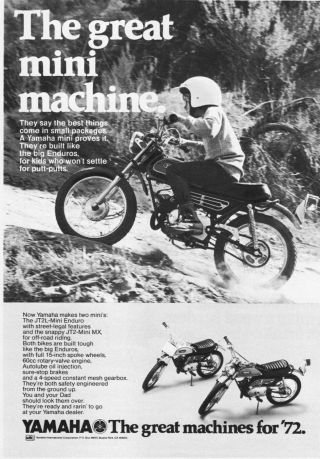 1972 Yamaha Jt2l - Mini Enduro & Mx Motor - Bike Photo Vintage Promo Print Ad