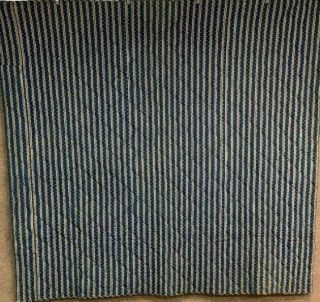 Holiday c 1890 - 1900 Indigo BLUE Stripe Antique Quilt 2
