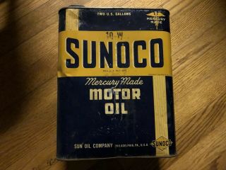 Vintage Sunoco Mercury Made Motor Oil Can 2 Gallon Metal Can Sun Oil Co.